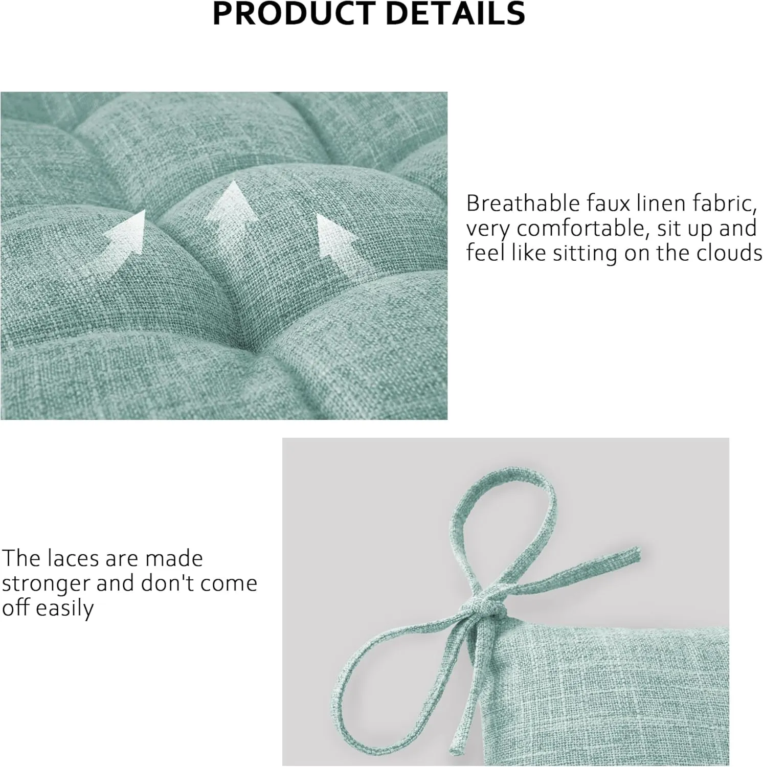 ELFJOY Rocking Chair Cushion Large Rocking Chair Pads with Ties Premium Linen High Back and Seat Cushion 2 Piece Set Linen Blue