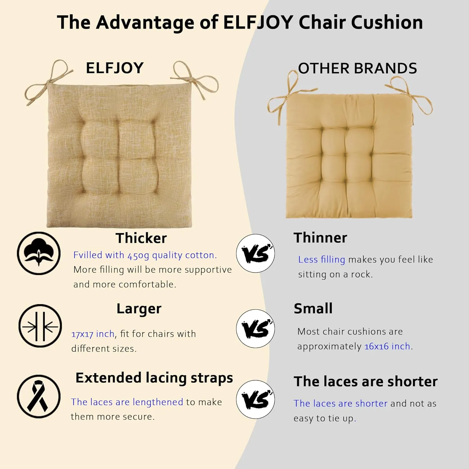 ELFJOY Rocking Chair Cushion Large Rocking Chair Pads with Ties Premium Linen High Back and Seat Cushion 2 Piece Set Linen Yellow