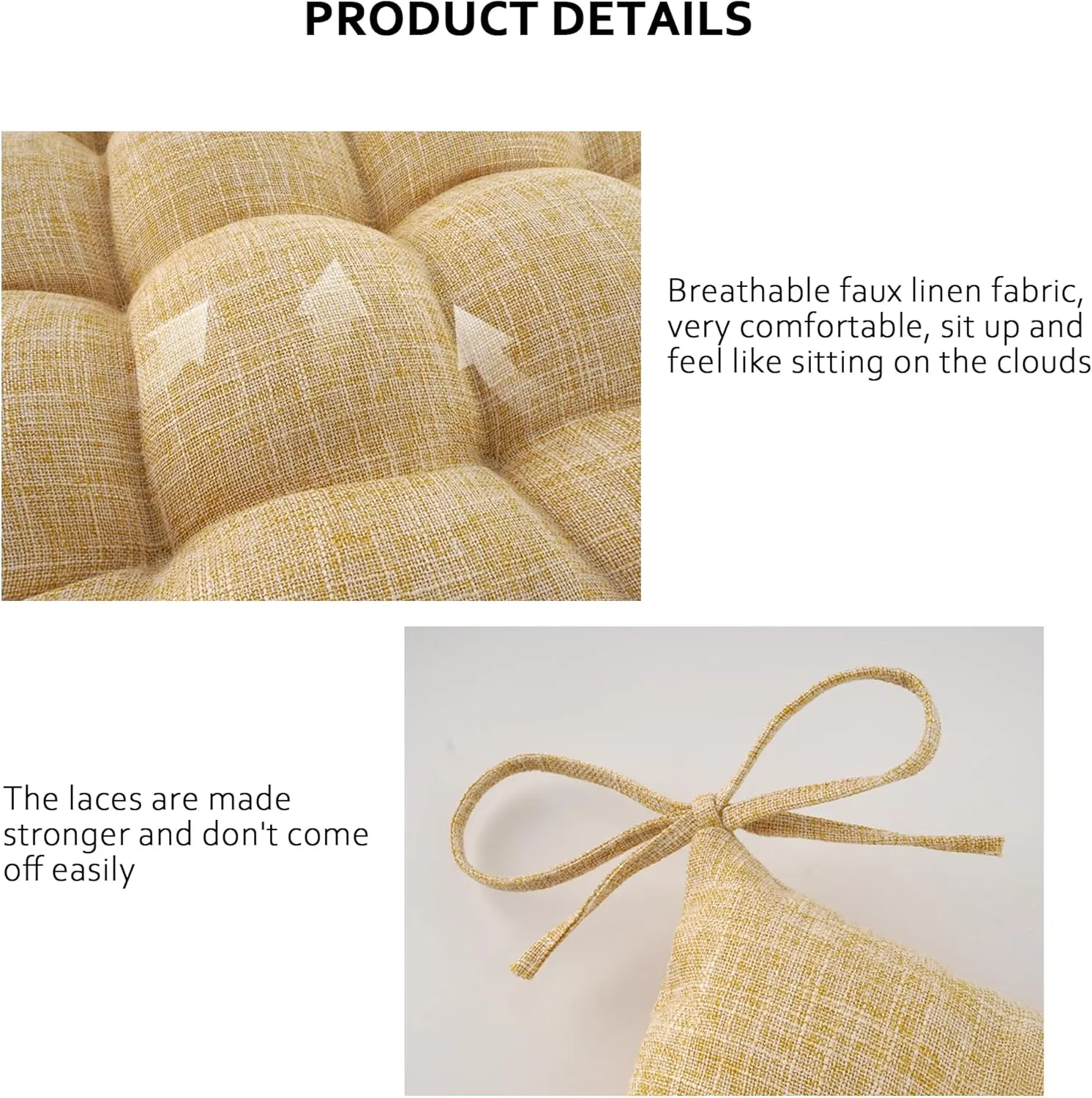 ELFJOY Rocking Chair Cushion Large Rocking Chair Pads with Ties Premium Linen High Back and Seat Cushion 2 Piece Set Linen Yellow