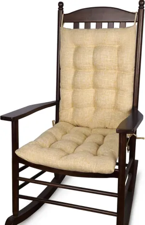ELFJOY Rocking Chair Cushion Large Rocking Chair Pads with Ties Premium Linen High Back and Seat Cushion 2 Piece Set Linen Yellow