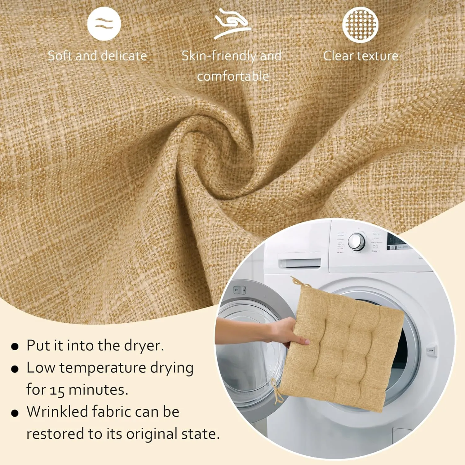 ELFJOY Rocking Chair Cushion Large Rocking Chair Pads with Ties Premium Linen High Back and Seat Cushion 2 Piece Set Linen Yellow
