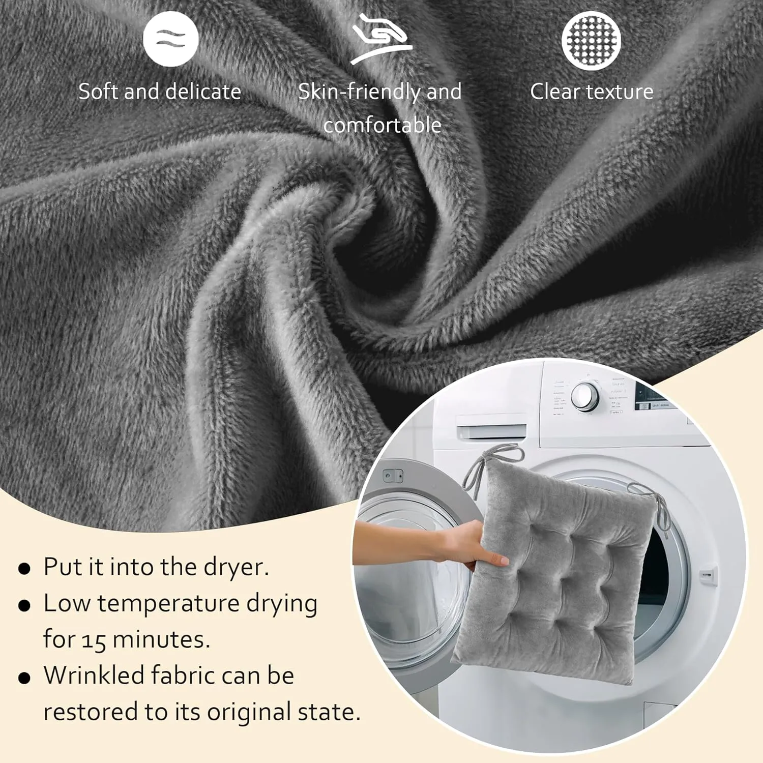 ELFJOY Rocking Chair Cushion Large Rocking Chair Pads with Ties Premium Tufted High Back and Seat Cushion 2 Piece Set Grey