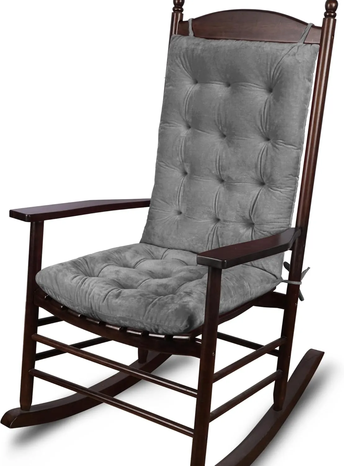 ELFJOY Rocking Chair Cushion Large Rocking Chair Pads with Ties Premium Tufted High Back and Seat Cushion 2 Piece Set Grey