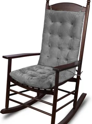 ELFJOY Rocking Chair Cushion Large Rocking Chair Pads with Ties Premium Tufted High Back and Seat Cushion 2 Piece Set Grey