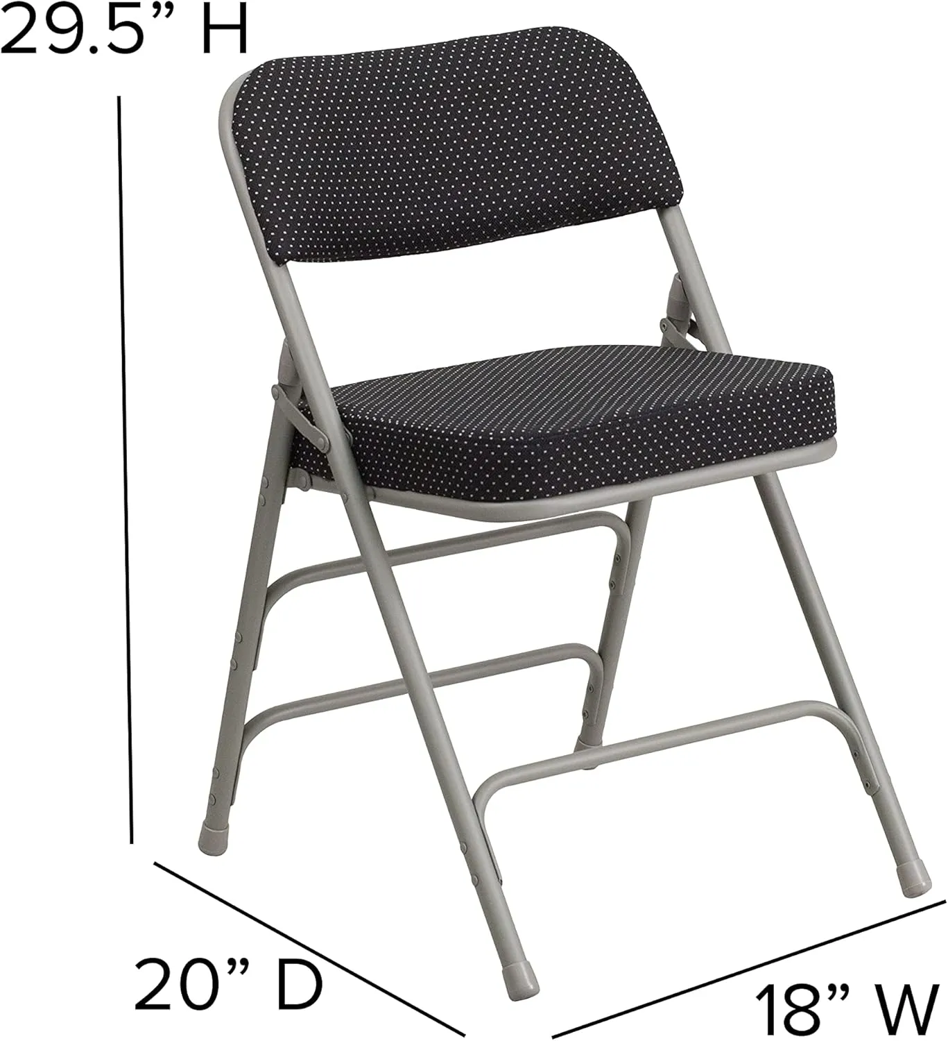 EMMA   OLIVER 2 Pack Premium Curved Triple Braced & Double Hinged Black Pin-Dot Fabric Metal Folding Chair