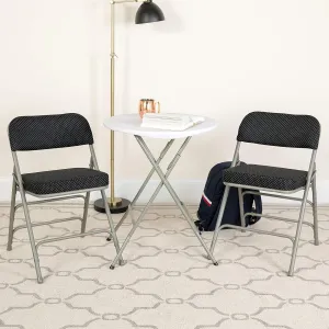 EMMA   OLIVER 2 Pack Premium Curved Triple Braced & Double Hinged Black Pin-Dot Fabric Metal Folding Chair