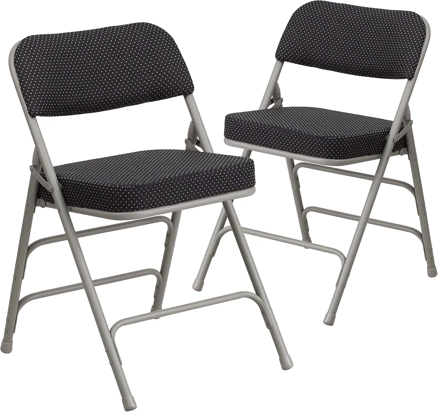EMMA   OLIVER 2 Pack Premium Curved Triple Braced & Double Hinged Black Pin-Dot Fabric Metal Folding Chair