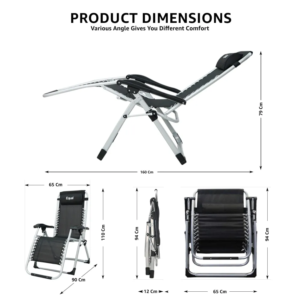 Equal Mild Steel Zero Gravity Reclining Lounge and Folding Recliner Chair (Coffee Brown)