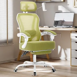 Ergonomic Office Chair with Footrest,Ultra Thick Reclining Office Desk Chair with Adjustable 2D Lumbar Support and Headrest,Spring Cushion,High Back Premium Mesh Computer Chair Office Chairs,Green