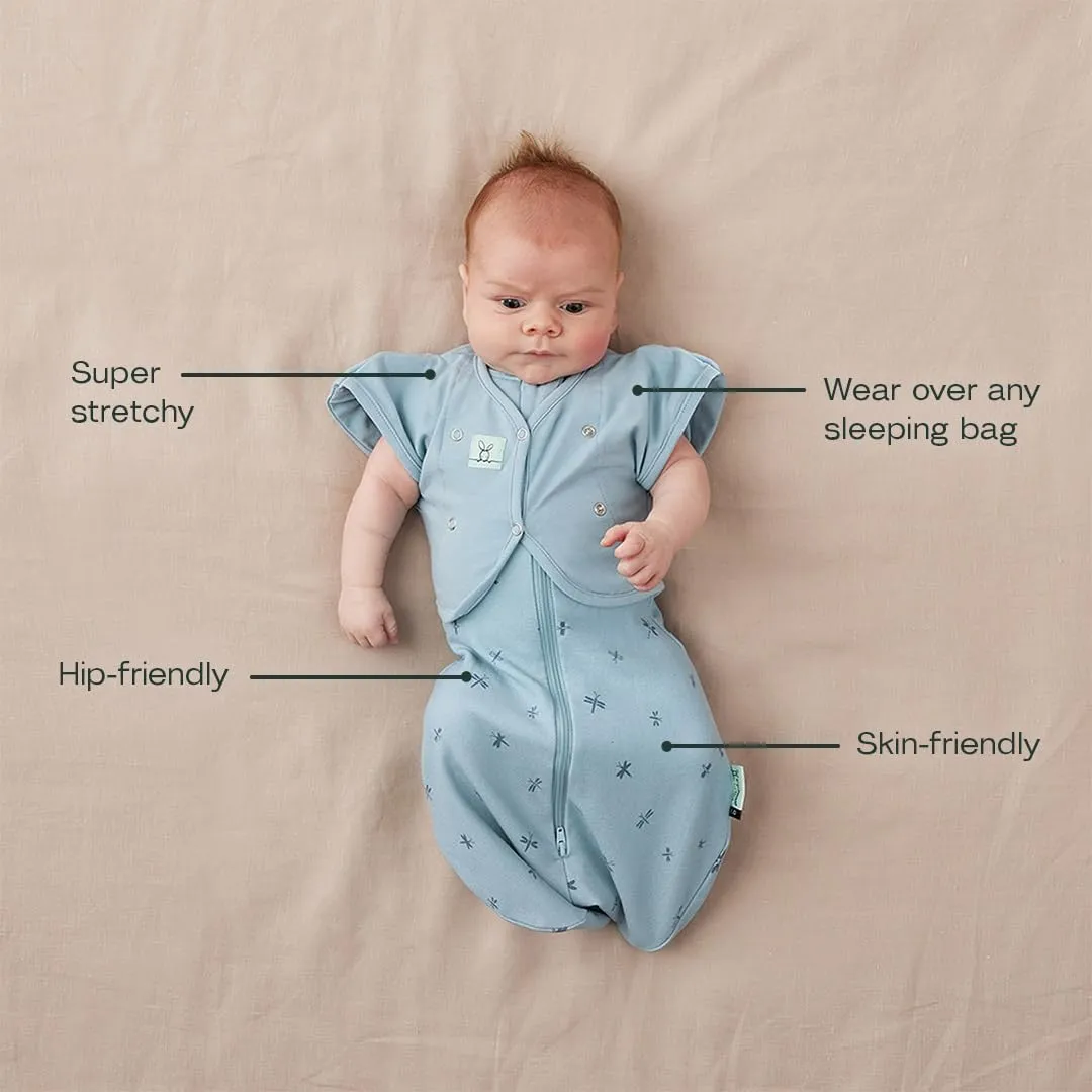 ergoPouch 0.2 TOG Butterfly Cardi with Arm Pockets, Baby Swaddle Transition Aid, Wear Over Any Sleeping Bag (0-3 Months, Dragonflies)