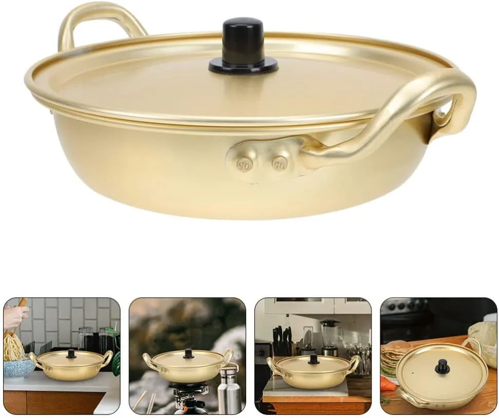 ERINGOGO Korean Ramen Noodle Pot, 9.4 Inch Stainless Steel Stockpot Soup Cooking Pot with Lid, Aluminium Nonstick Saucepan Small Pasta Pot, Camping Cookware for Induction, Stovetop
