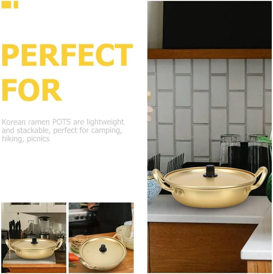ERINGOGO Korean Ramen Noodle Pot, 9.4 Inch Stainless Steel Stockpot Soup Cooking Pot with Lid, Aluminium Nonstick Saucepan Small Pasta Pot, Camping Cookware for Induction, Stovetop