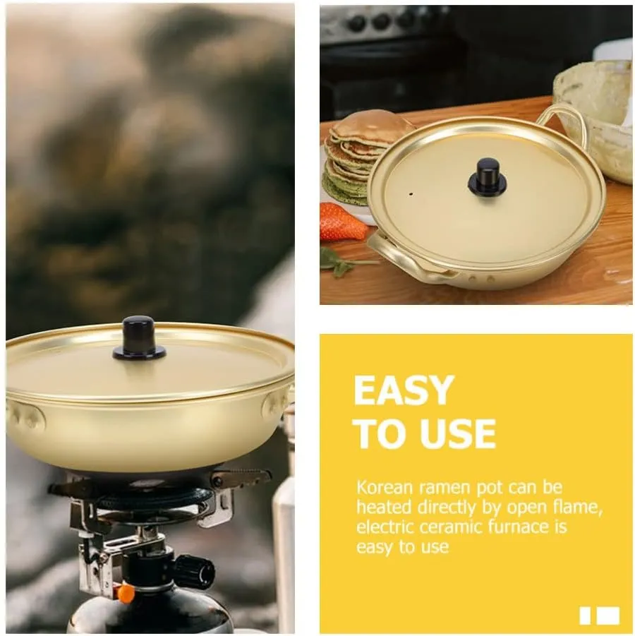 ERINGOGO Korean Ramen Noodle Pot, 9.4 Inch Stainless Steel Stockpot Soup Cooking Pot with Lid, Aluminium Nonstick Saucepan Small Pasta Pot, Camping Cookware for Induction, Stovetop