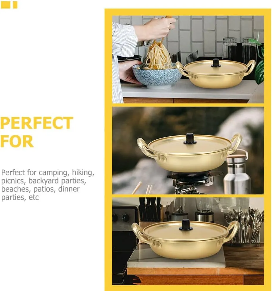 ERINGOGO Korean Ramen Noodle Pot, 9.4 Inch Stainless Steel Stockpot Soup Cooking Pot with Lid, Aluminium Nonstick Saucepan Small Pasta Pot, Camping Cookware for Induction, Stovetop