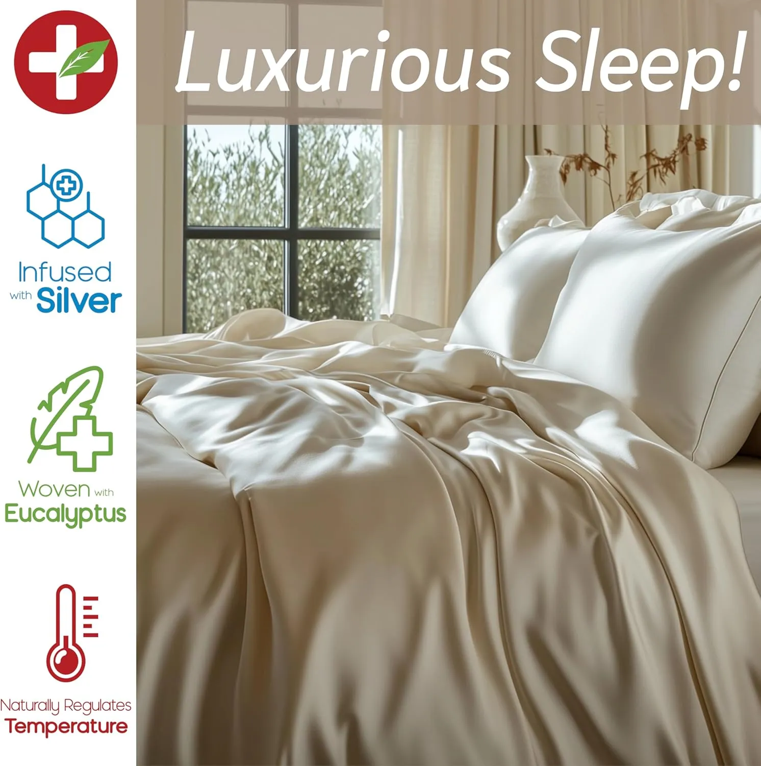 Eucalyptus Collection King Size Sheet w/Silver Ions | 100% Tencel | Ultra Soft | Cooling for Hot Sleepers | 18" Deep Pocket [White]