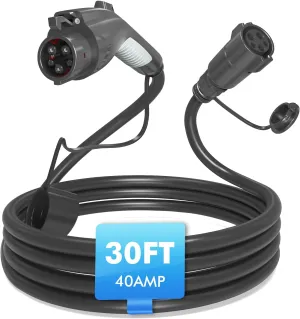 EV Charger Extension Cable, 30ft 40Amp J1772 Extension Cable Compatible with 110V-240V SAE J1772 EV Chargers, Suitable for J1772 EVs/PHEVs, Level 1/ Level 2 IP66 Car Charger Extension Cord with Bag
