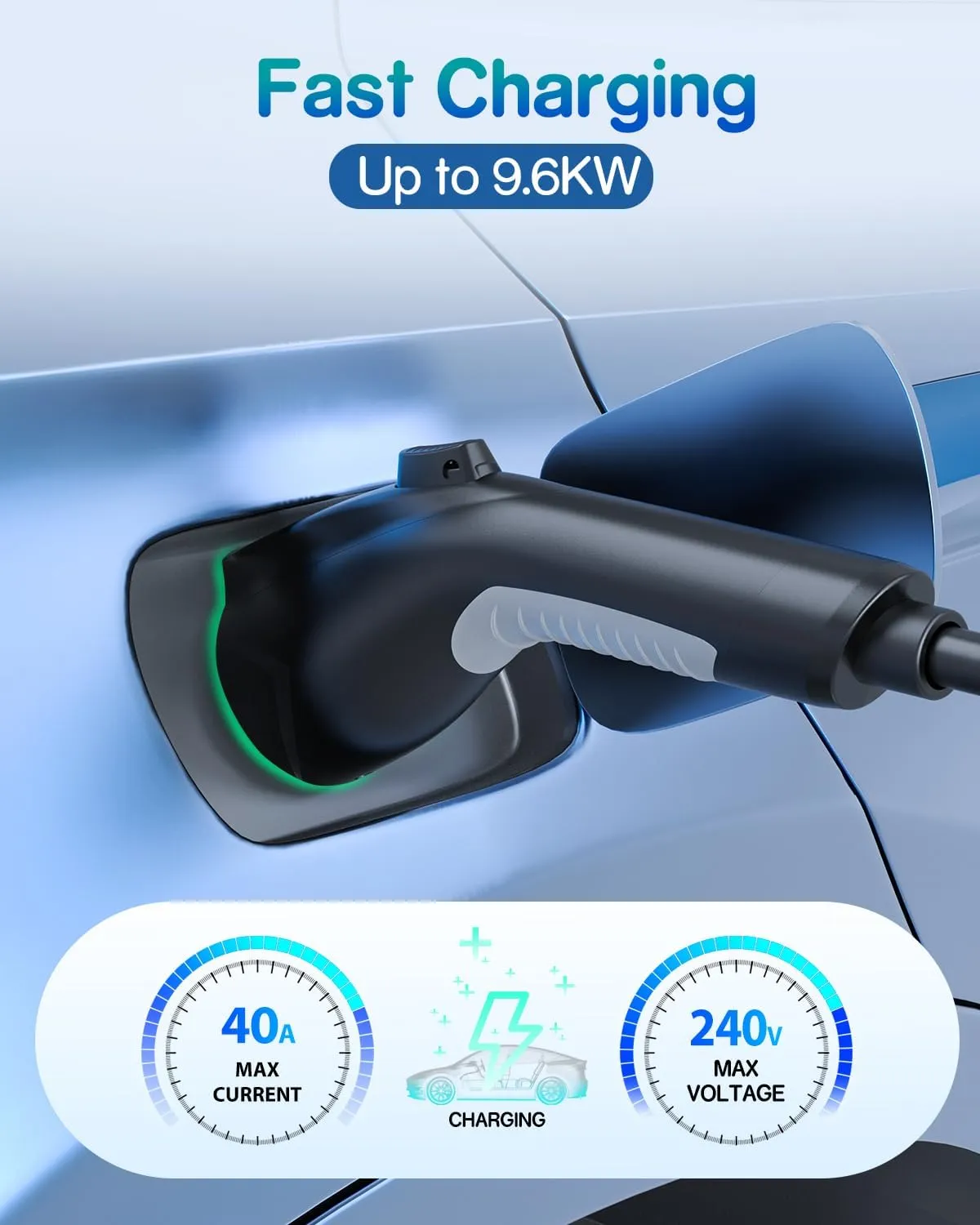 EV Charger Extension Cable, 30ft 40Amp J1772 Extension Cable Compatible with 110V-240V SAE J1772 EV Chargers, Suitable for J1772 EVs/PHEVs, Level 1/ Level 2 IP66 Car Charger Extension Cord with Bag