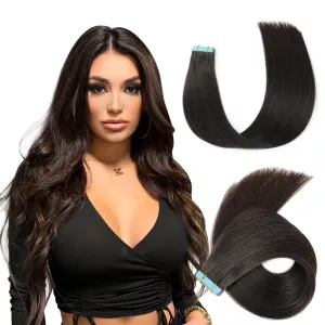 Evala Tape-in Hair Extensions - Dark Brown Human Hair, 20pcs 40g, 14 Inch