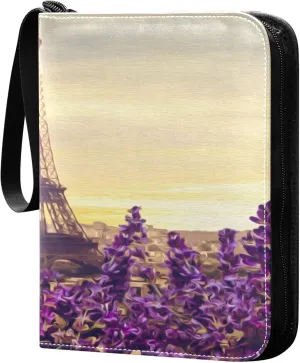 Exnundod 4 Pocket Trading Card Binder Lavender Paris Eiffel Tower, PU Leather Card Collection Binder Oil Painting Sunlight 400 Cards Organizer Binder Collectible Trading Card Albums for Sports Game C