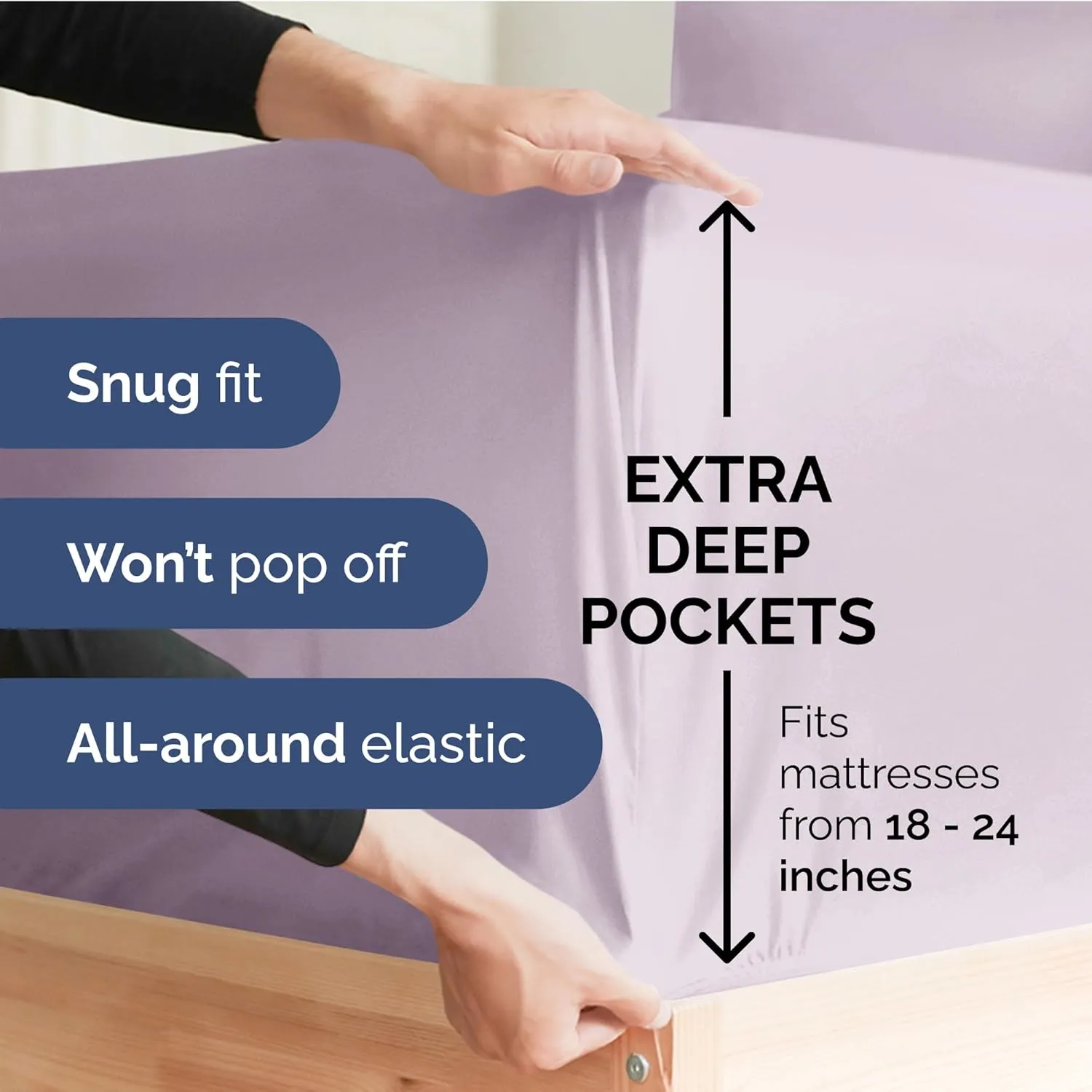 Extra Deep King Fitted Sheet - Hotel Luxury Single Fitted Sheet Only - Easily Fits 18 inch to 24 inch Mattress - Ultra Soft, Wrinkle Free with Extra Deep Pockets - Breathable & Comfy - Light Lavender