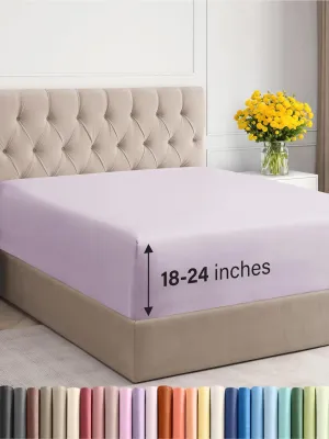 Extra Deep King Fitted Sheet - Hotel Luxury Single Fitted Sheet Only - Easily Fits 18 inch to 24 inch Mattress - Ultra Soft, Wrinkle Free with Extra Deep Pockets - Breathable & Comfy - Light Lavender