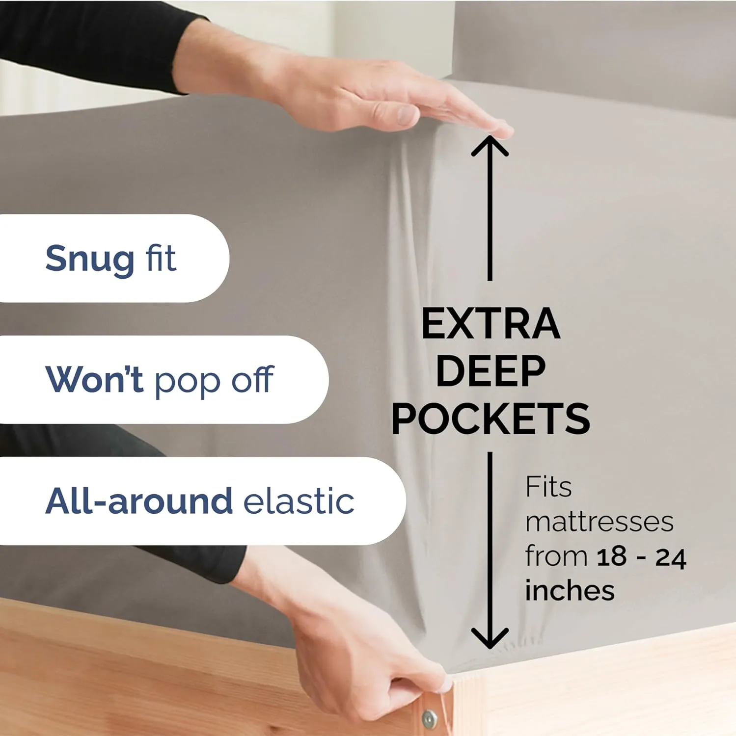Extra Deep Queen Fitted Sheet - Hotel Luxury Single Fitted Sheet Only - Easily Fits 18 inch to 24 inch Mattress - Ultra Soft, Wrinkle & Fade Free w/Extra Deep Pocket - Breathable & Comfy - Light Grey