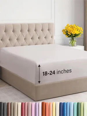 Extra Deep Queen Fitted Sheet - Hotel Luxury Single Fitted Sheet Only - Easily Fits 18 inch to 24 inch Mattress - Ultra Soft, Wrinkle & Fade Free w/Extra Deep Pocket - Breathable & Comfy - Light Grey