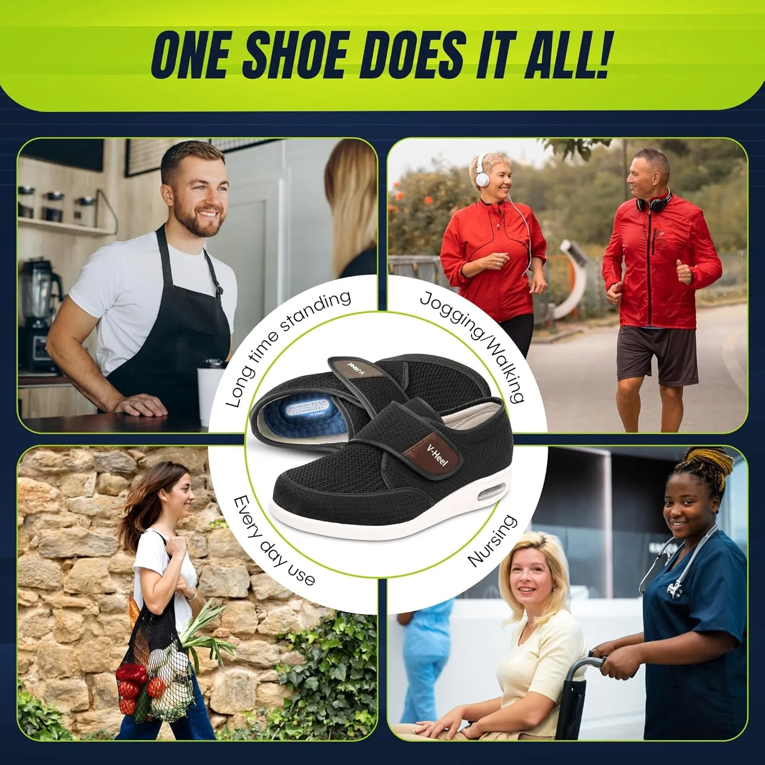 Extra-Wide Adjustable Shoes for Foot Pain, Swelling & Orthopedic Support | Ideal for Diabetics, Edema & Arthritis | Cushioned, Anti-Slip, Memory Foam Insoles for Lasting Comfort | Walk with Ease, Move with Confidence