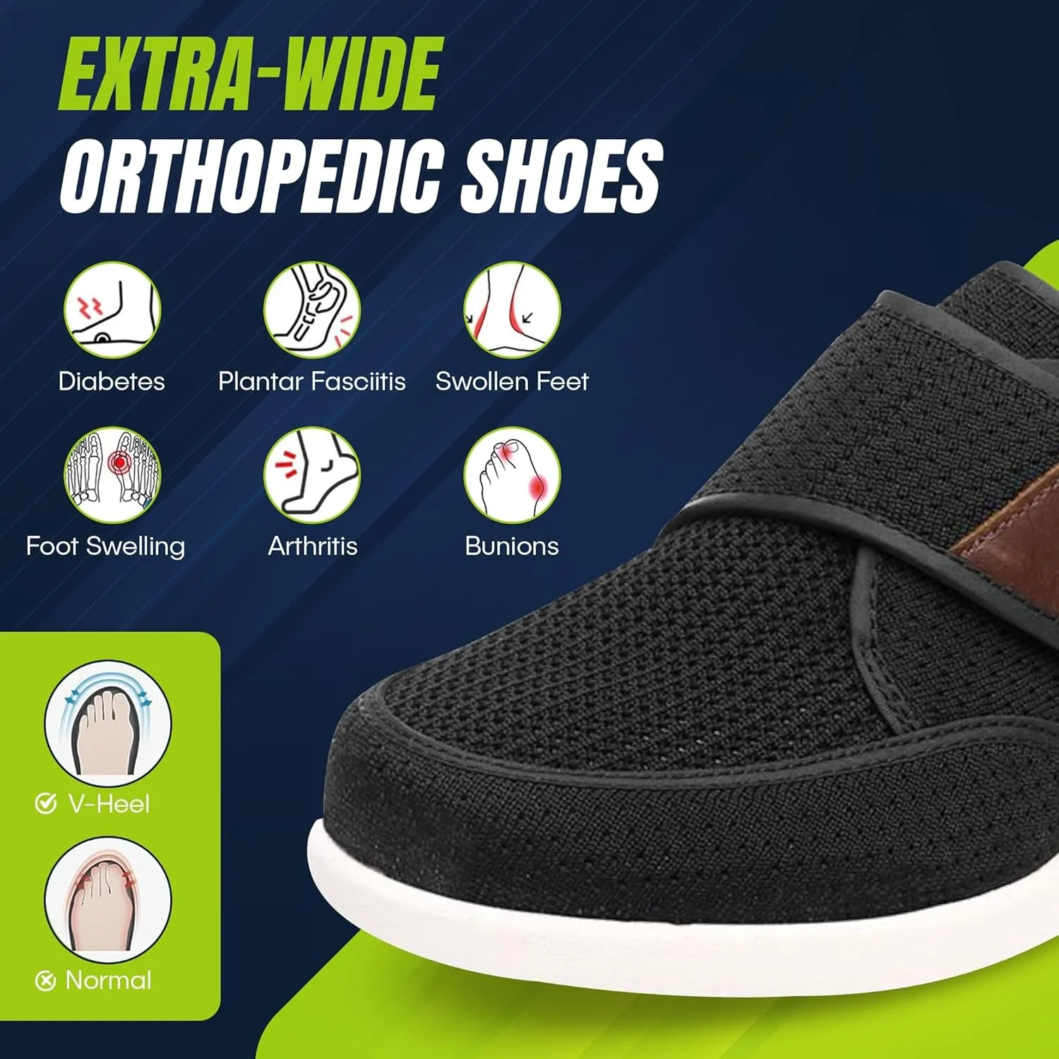Extra-Wide Adjustable Shoes for Foot Pain, Swelling & Orthopedic Support | Ideal for Diabetics, Edema & Arthritis | Cushioned, Anti-Slip, Memory Foam Insoles for Lasting Comfort | Walk with Ease, Move with Confidence