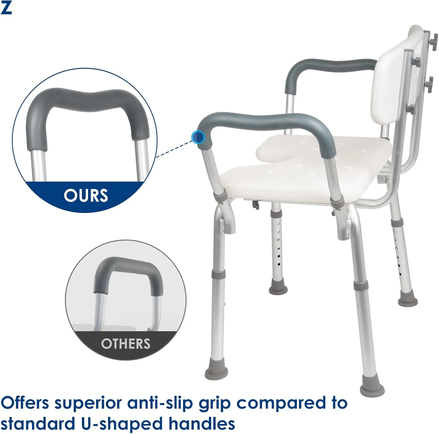 Extra Wide Shower Chair with M-Shaped & Padded Armrests, Shower Chair with Arms and Back Heavy Duty 500lbs, Bariatric Shower Chair with Cutout Seat &Cold-Proof Pads,Tools-Free