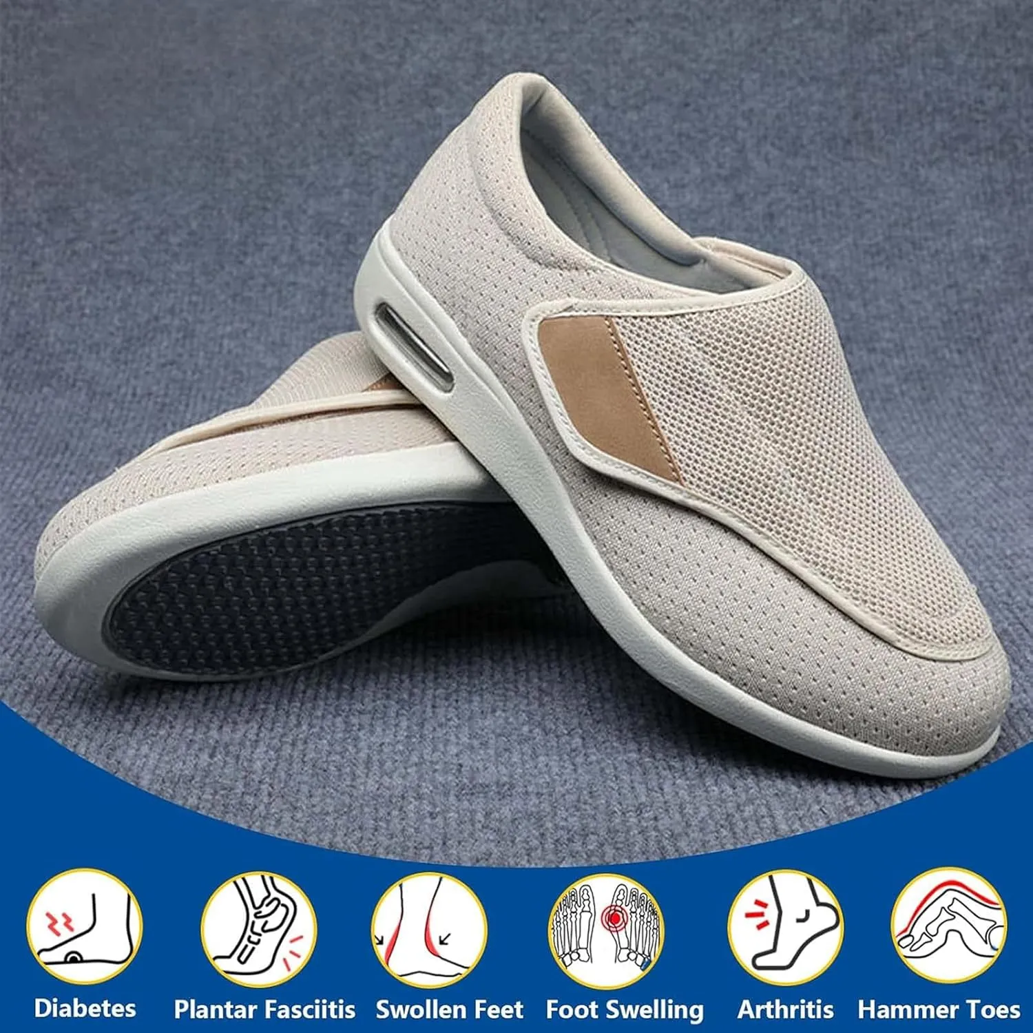 Extra Wide Walking Sneakers, Lightweight Elderly Shoes, with Adjustable Closure, for Diabetic, Edema, Plantar Fasciitis, Arthritis Swollen, Feet Fattening