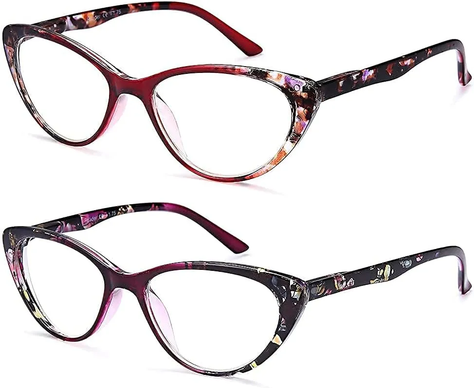 EYEURL Cat Eye Blue Light Blocking Glasses for Womens - 2 Pairs Lightweight Blue Screen Computer Eyeglasses Anti Glare Glasses