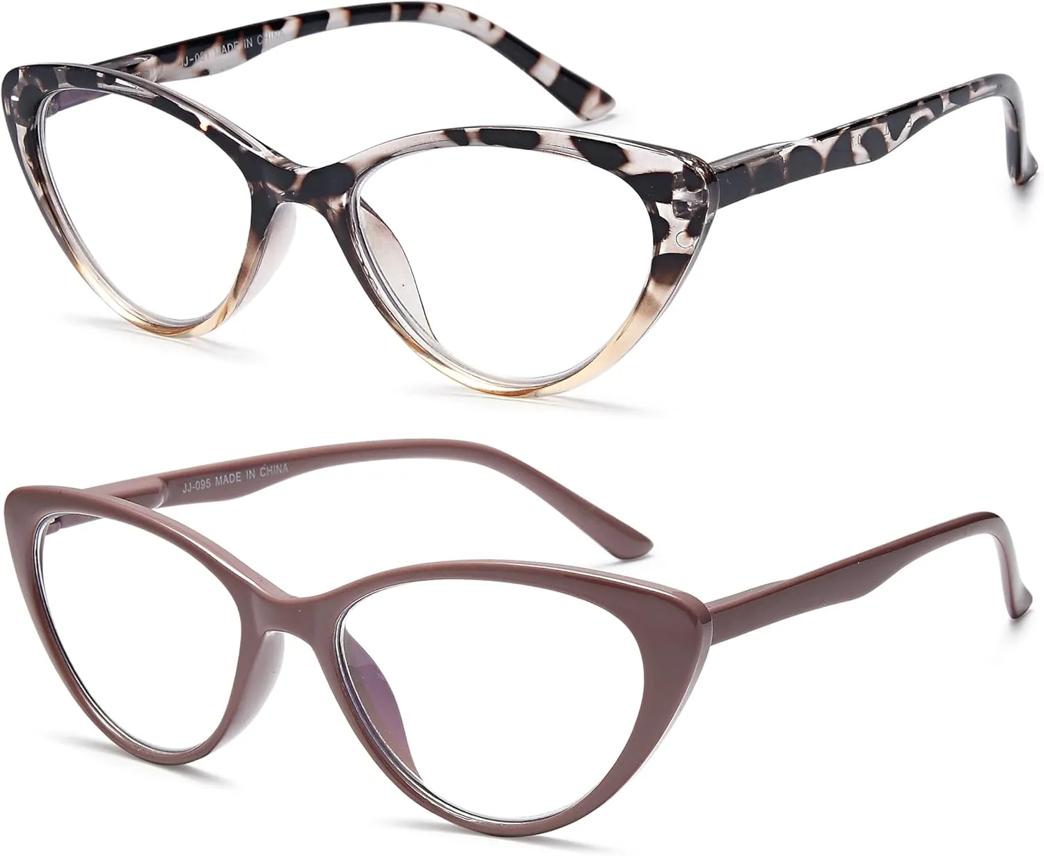 EYEURL Cat Eye Reading Glasses for Women 2 Pair Blue Light Blocking Readers 2.00 Comfort Spring Hinge Lightweight Eyeglasses Anti Glare for Ladies