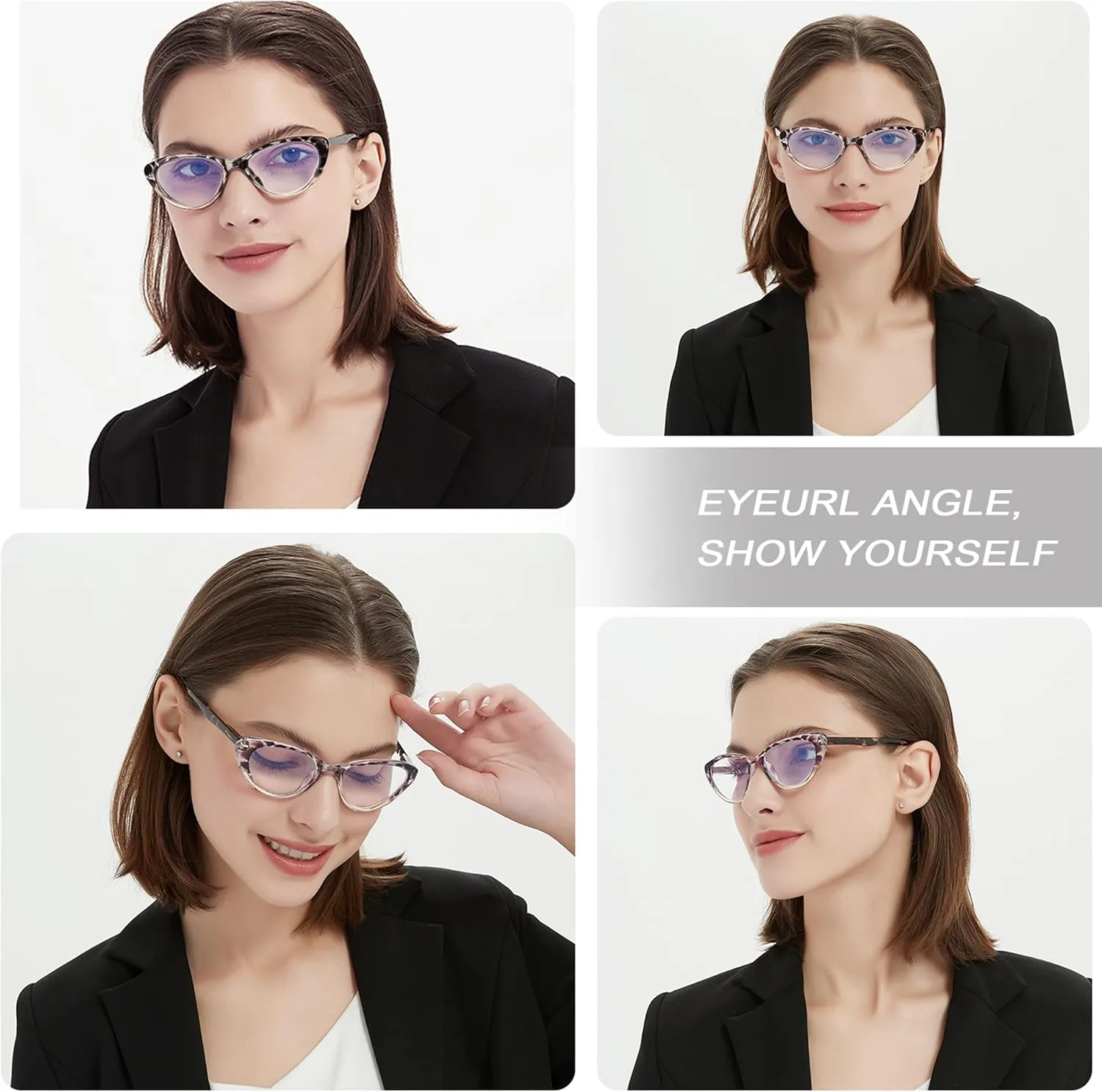EYEURL Cat Eye Reading Glasses for Women 2 Pair Blue Light Blocking Readers 2.00 Comfort Spring Hinge Lightweight Eyeglasses Anti Glare for Ladies