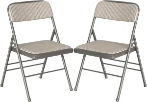 Fabric Padded Folding Chair Set, Metal Steel Foldable Chairs with Upholstered Seat and Back, Folding Chairs for Home & Office, Reception Room Church Wedding Events, 330lbs Capacity (2 Pack, Khaki)