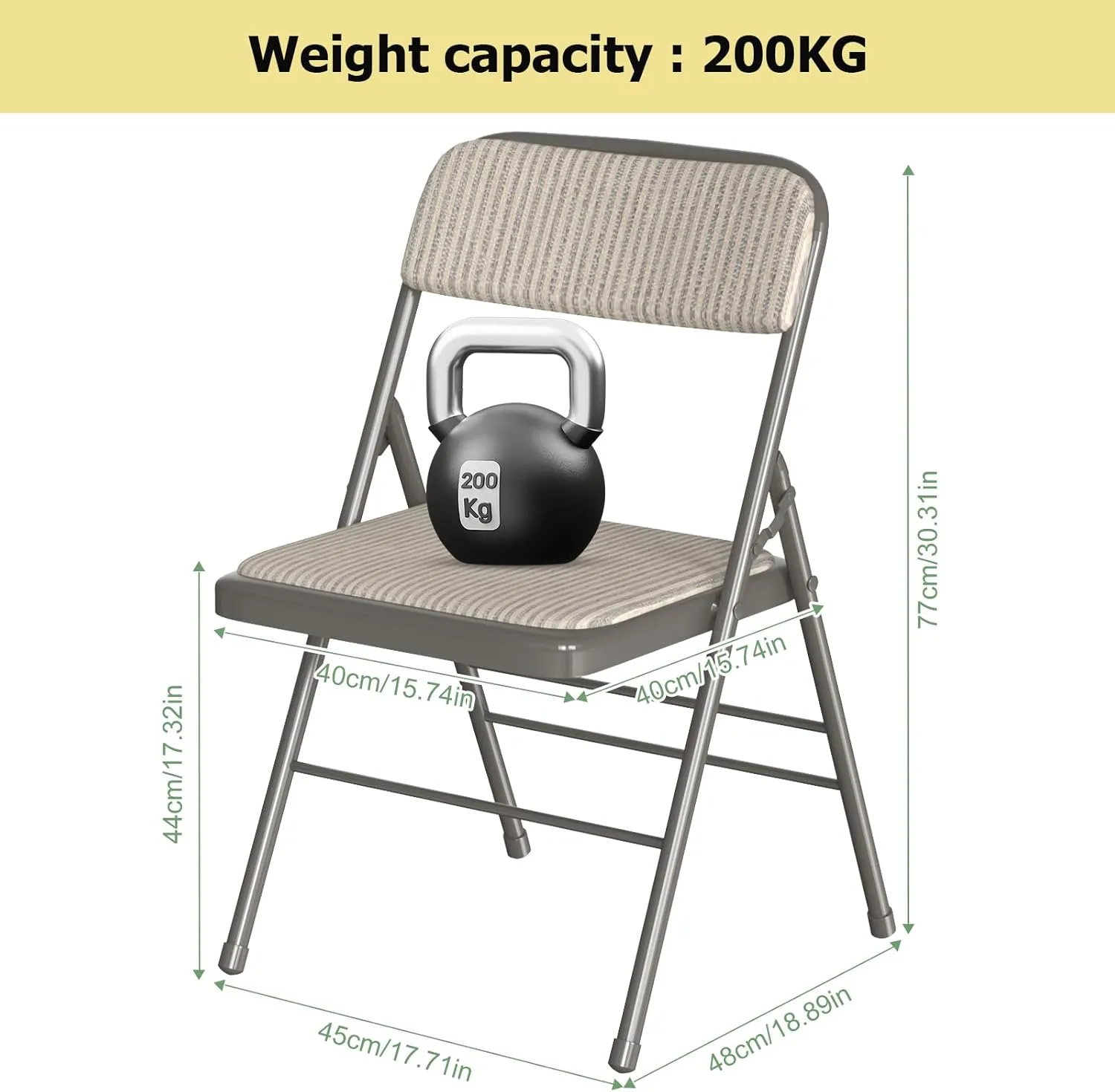 Fabric Padded Folding Chair Set, Metal Steel Foldable Chairs with Upholstered Seat and Back, Folding Chairs for Home & Office, Reception Room Church Wedding Events, 330lbs Capacity (2 Pack, Khaki)