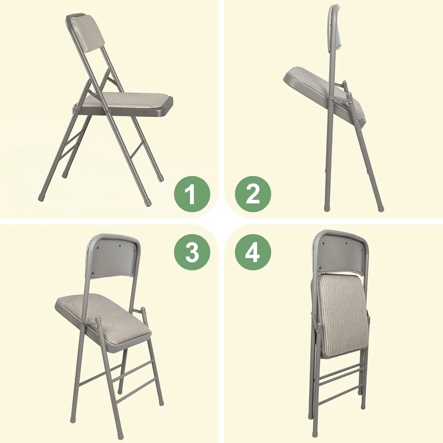 Fabric Padded Folding Chair Set, Metal Steel Foldable Chairs with Upholstered Seat and Back, Folding Chairs for Home & Office, Reception Room Church Wedding Events, 330lbs Capacity (2 Pack, Khaki)