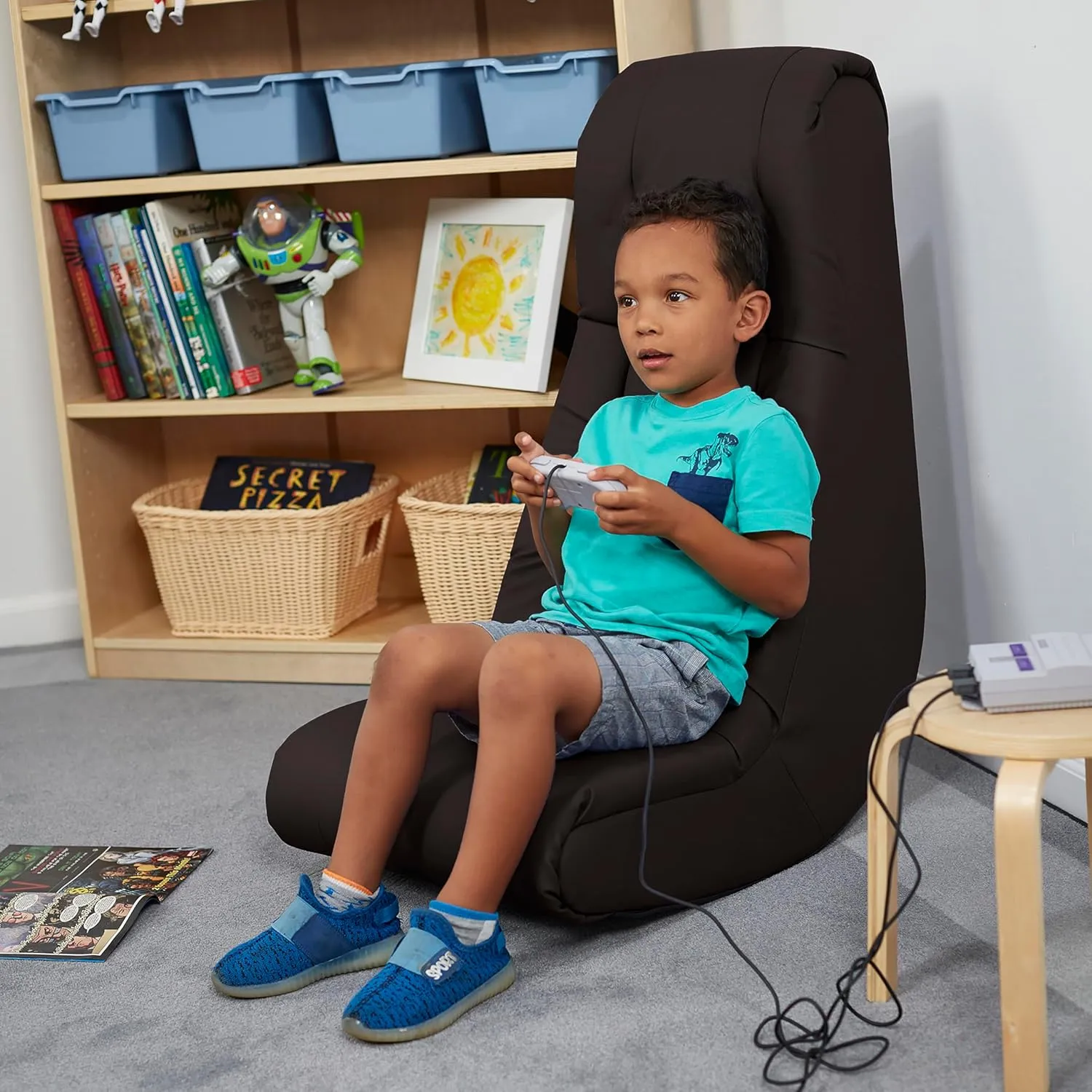 Factory Direct Partners Soft Tufted Floor Rocker - Cushioned Ground Chair for Kids Teens and Adults - Great for Reading, Gaming, Meditating, TV - Black, 10488-BK