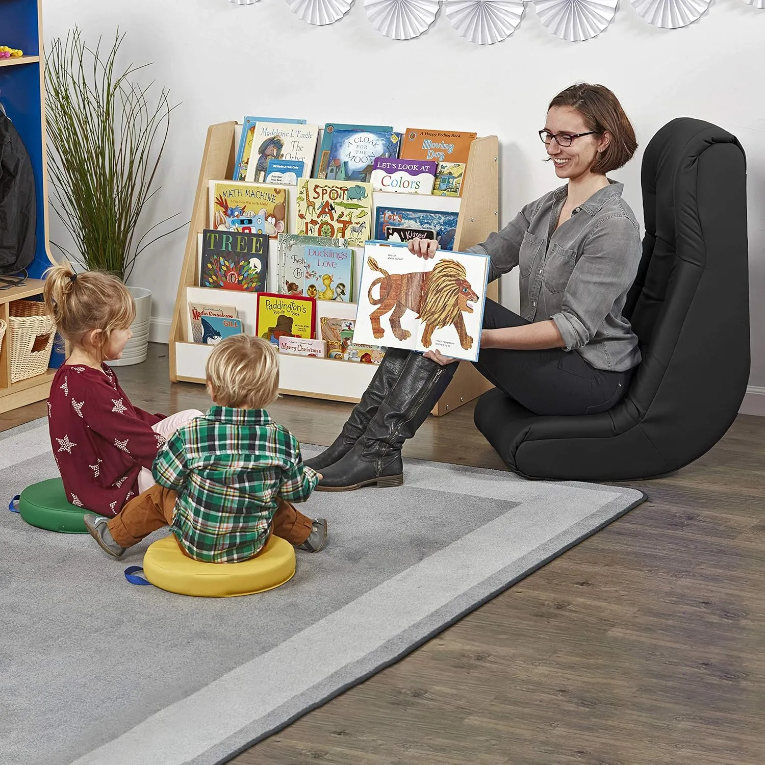 Factory Direct Partners Soft Tufted Floor Rocker - Cushioned Ground Chair for Kids Teens and Adults - Great for Reading, Gaming, Meditating, TV - Black, 10488-BK