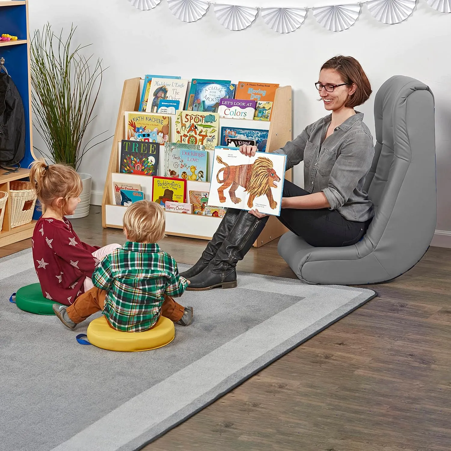 Factory Direct Partners Soft Tufted Floor Rocker - Cushioned Ground Chair for Kids Teens and Adults - Great for Reading, Gaming, Meditating, TV - Coal, 10488-GY