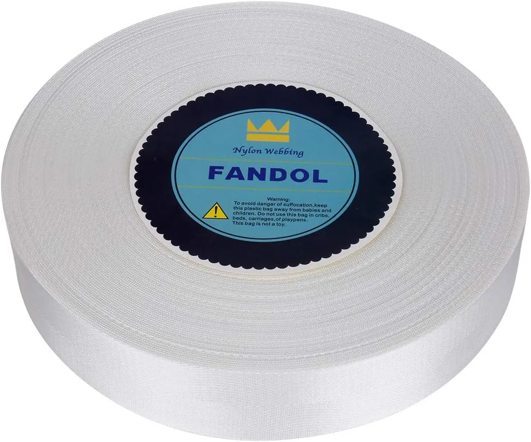 FANDOL Nylon Webbing - Heavy Duty Strapping for Crafting Pet Collars, Shoulder Straps, Slings, Pull Handles - Repairing Furniture, Gardening, Outdoor Gear & More (1 inch x 50 Yards, White)