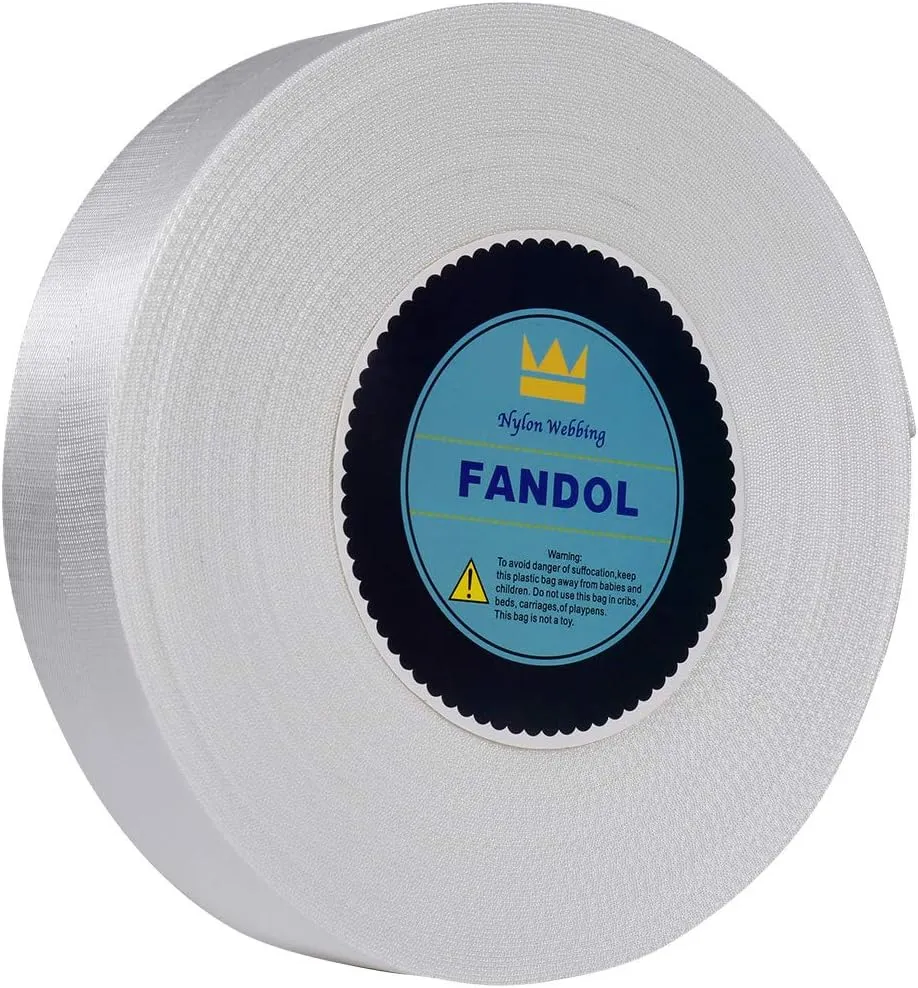 FANDOL Nylon Webbing - Heavy Duty Strapping for Crafting Pet Collars, Shoulder Straps, Slings, Pull Handles - Repairing Furniture, Gardening, Outdoor Gear & More (1 inch x 50 Yards, White)