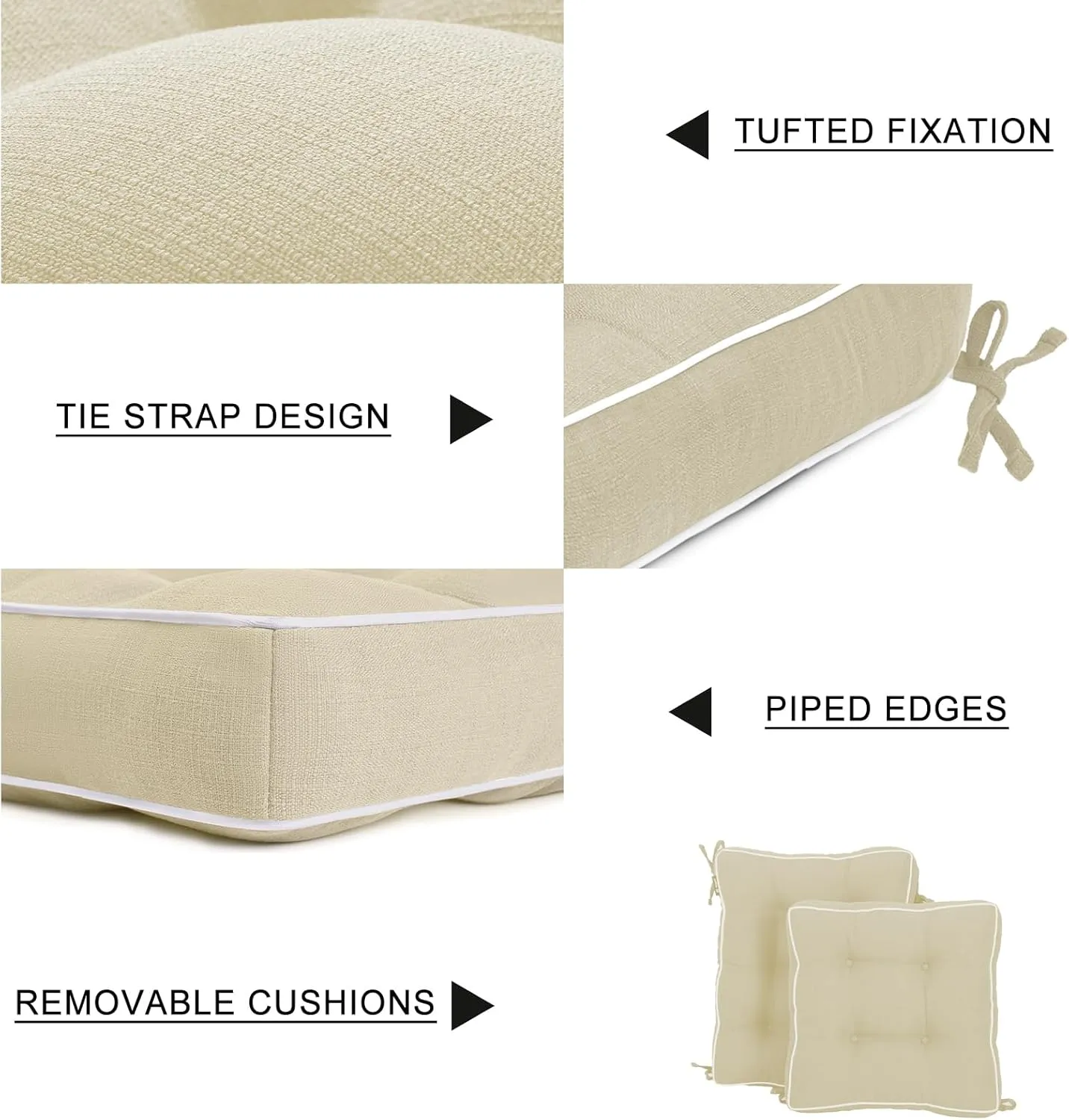 Favoyard Rocking Chair Cushion Set, Indoor & Outdoor Rocker Cushions, Water Resistant Seat Cushion Set for Patio Furniture 3-Year Color Fastness Chair Pads with Ties, Beige