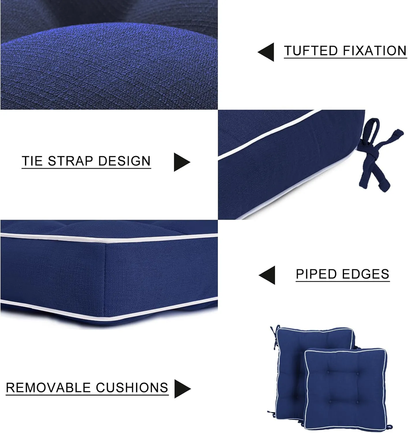 Favoyard Rocking Chair Cushion Set, Indoor & Outdoor Rocker Cushions, Water Resistant Seat Cushion Set for Patio Furniture 3-Year Color Fastness Chair Pads with Ties, Blue