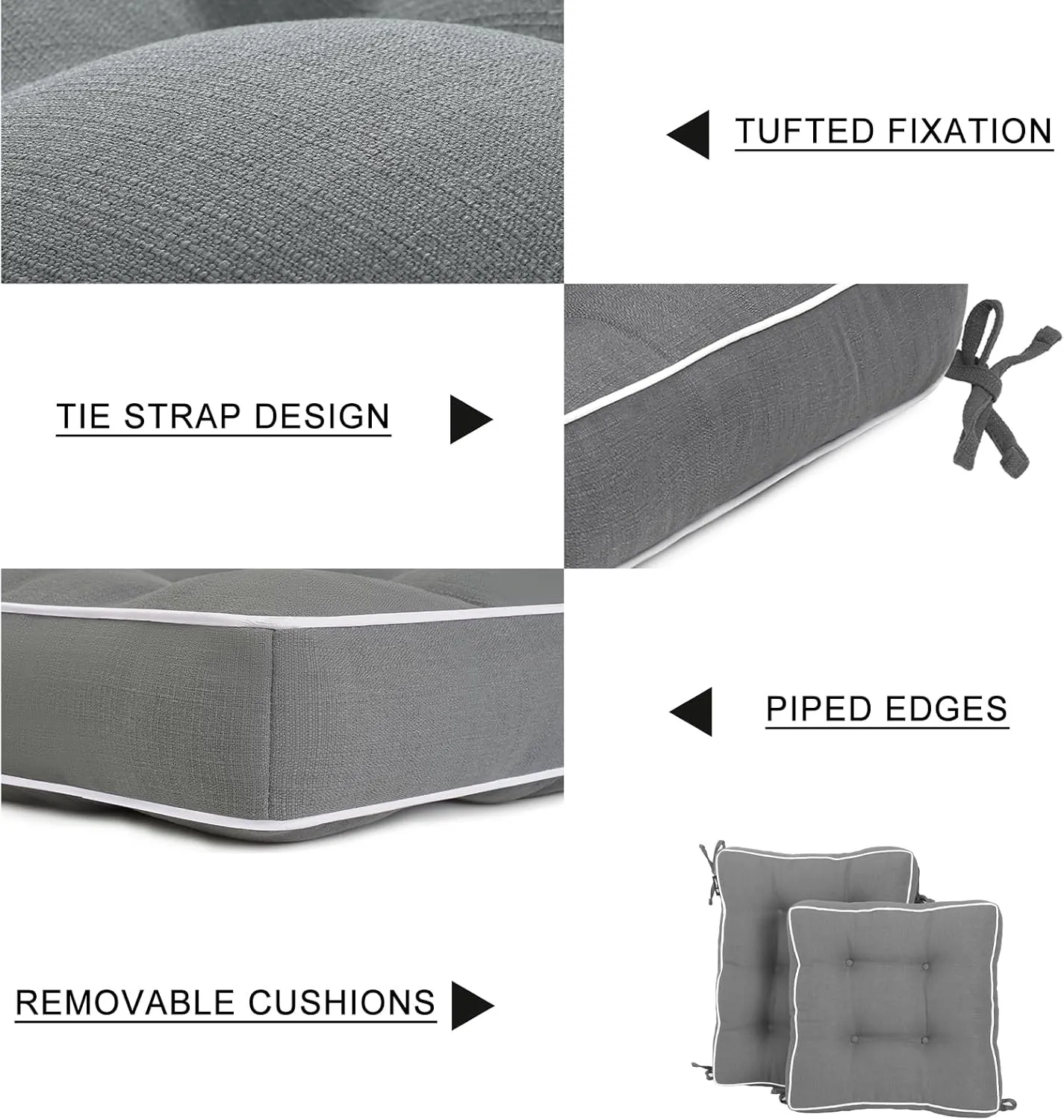 Favoyard Rocking Chair Cushion Set, Indoor & Outdoor Rocker Cushions, Water Resistant Seat Cushion Set for Patio Furniture 3-Year Color Fastness Chair Pads with Ties, Dark Gray