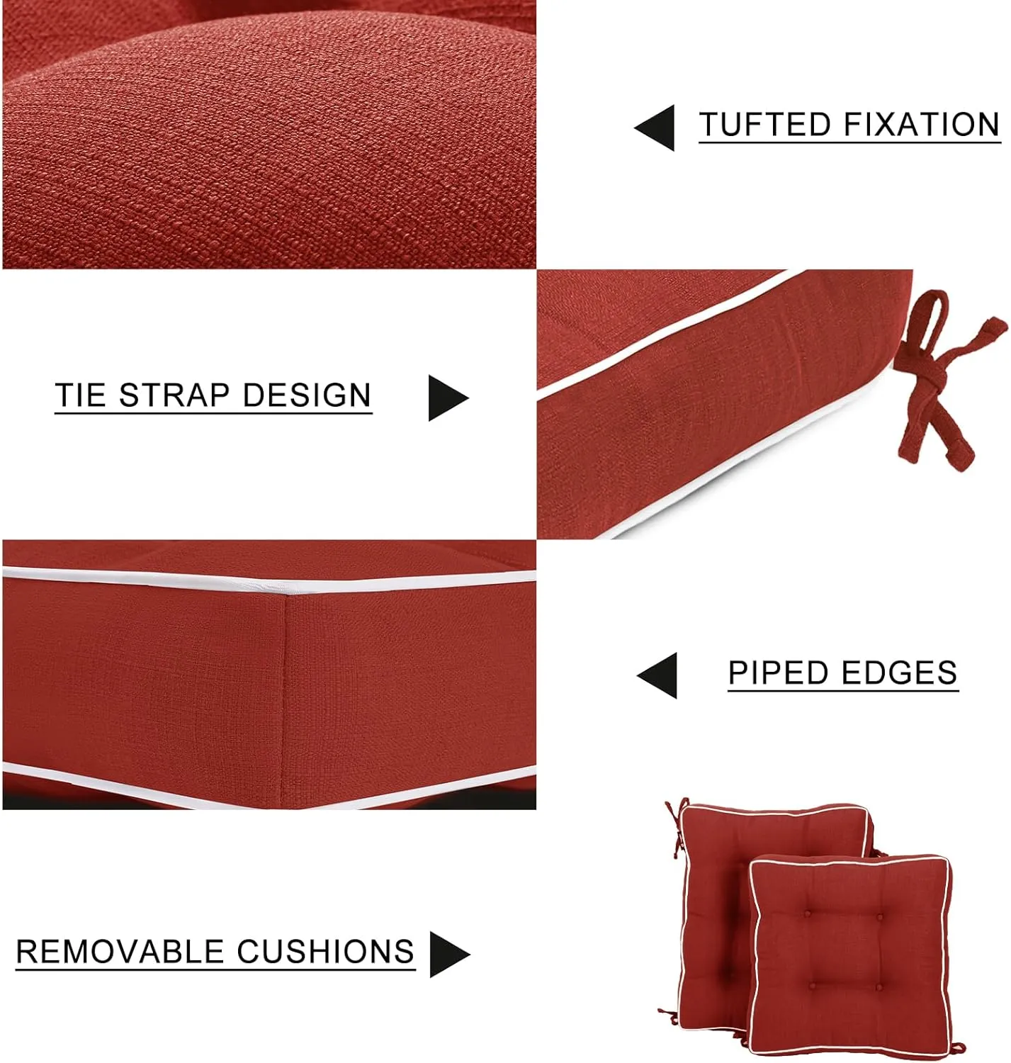 Favoyard Rocking Chair Cushion Set, Indoor & Outdoor Rocker Cushions, Water Resistant Seat Cushion Set for Patio Furniture 3-Year Color Fastness Chair Pads with Ties, Red
