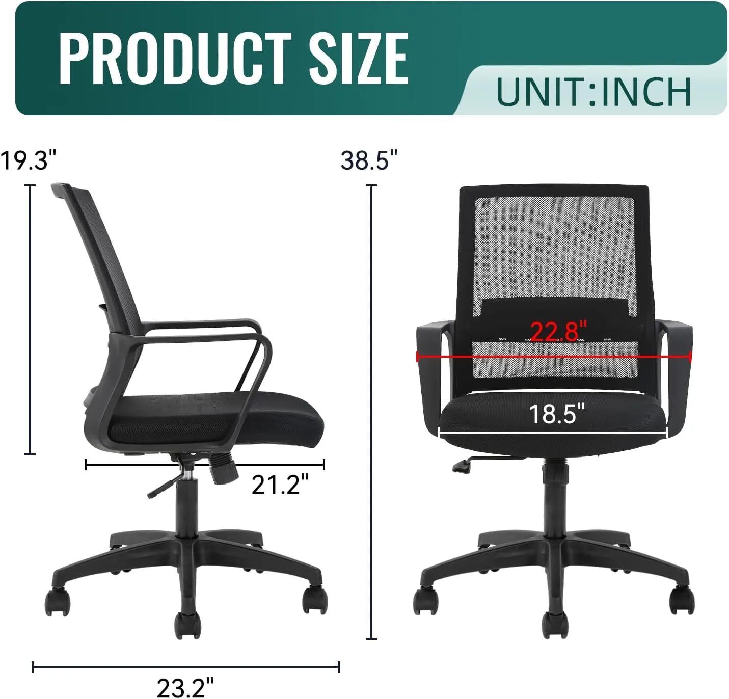 FDW Office Chair Ergonomic Desk Chair Mid-Back Mesh Computer Chair Lumbar Support Comfortable Executive Adjustable Rolling Swivel Task Chair with Armrests,Black