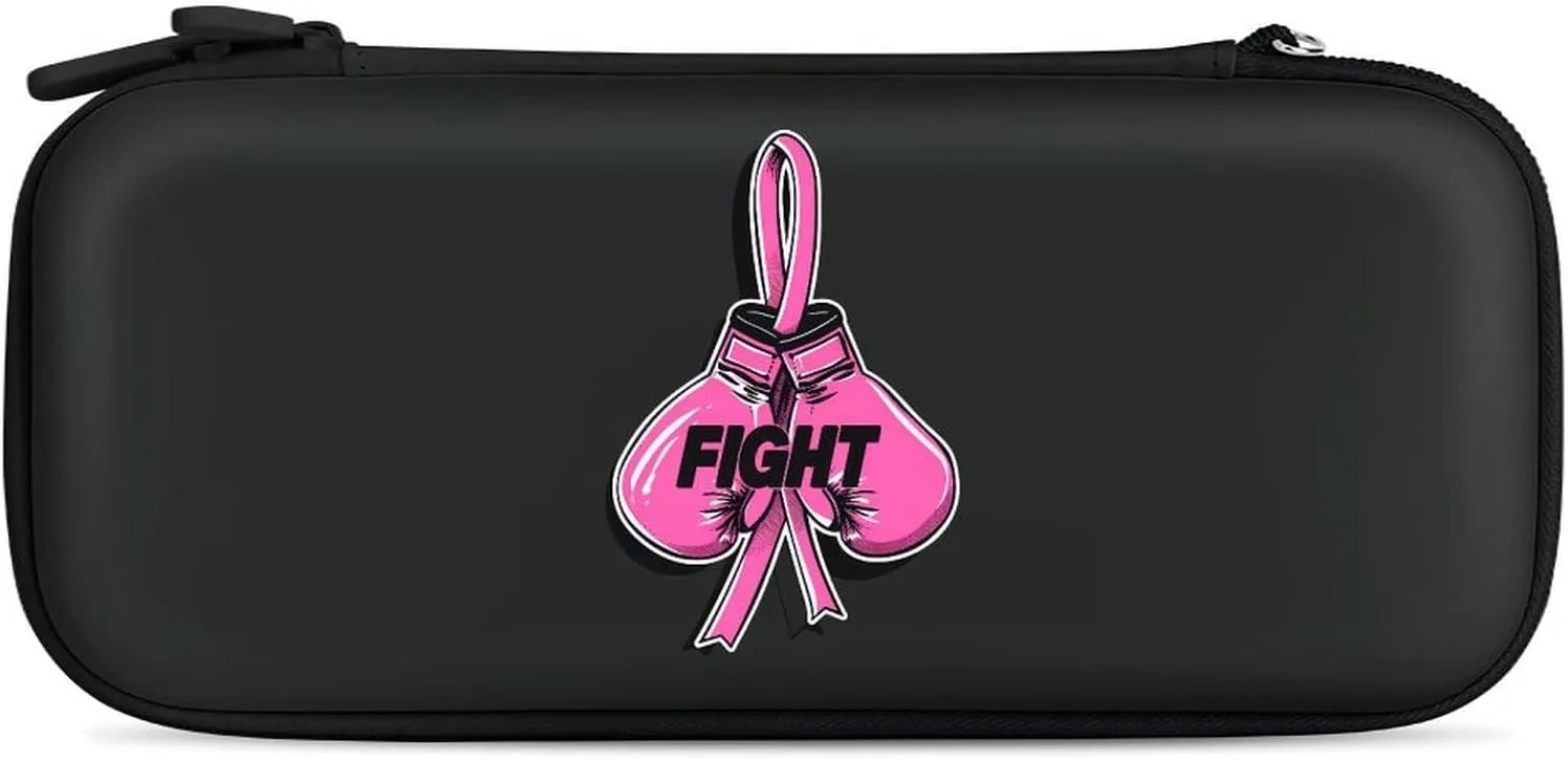 Fight Breast Cancer Awareness Fighter Hard Shell Travel Case with Rope 15 Game Card Pockets Compatible with Switch Protective