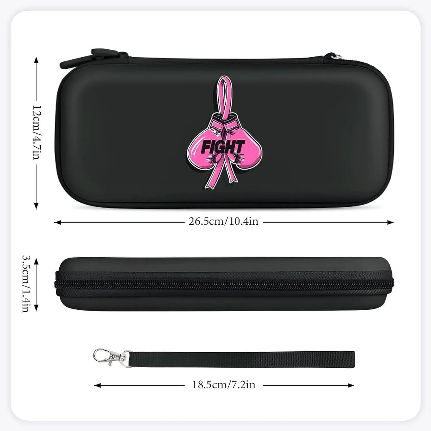 Fight Breast Cancer Awareness Fighter Hard Shell Travel Case with Rope 15 Game Card Pockets Compatible with Switch Protective