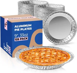 Fit Meal Prep 125 Pack 9 inch Pie Pan - Aluminum Foil Pie Plate for Baking, Deep Disposable Pie Pan, Heavy Duty Food Container for Pudding, Desserts, Quiche Pies and Tarts